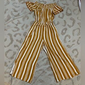 💥 2/$15!! Xhilaration Mustard Yellow Striped Off-Shoulder Wide Leg Romper